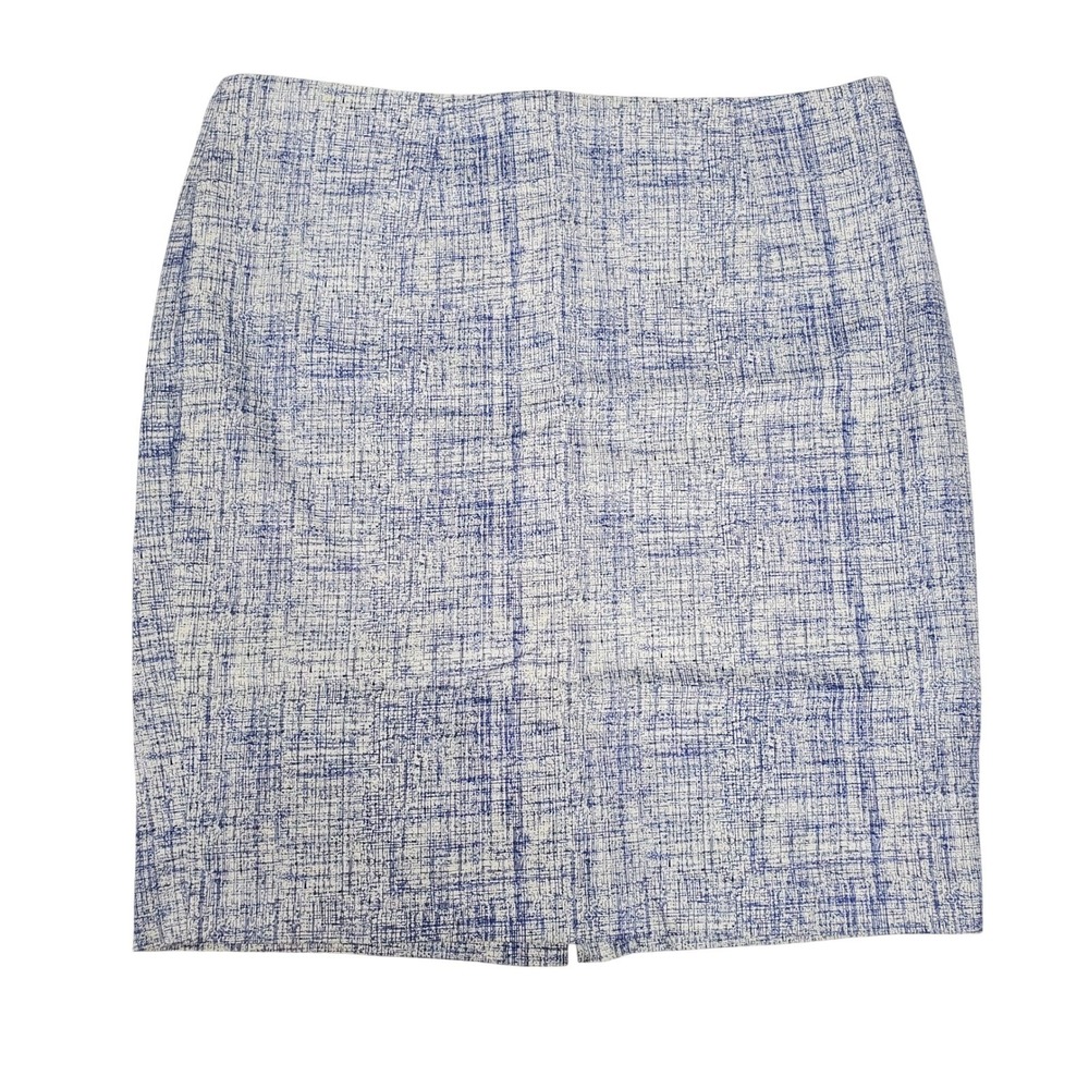 Katherine Barclay Montreal Blue White Crosshatch Pencil Skirt Womens Size 10